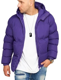 . Herren warme Winterjacke mit Kapuze Steppjacke Puffer-Jacke J14-Lila-M