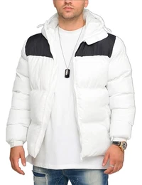 . Herren warme Winterjacke mit Kapuze Steppjacke Puffer-Jacke J14-Panel-Weiß-M