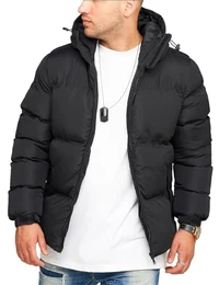 . Herren warme Winterjacke mit Kapuze Steppjacke Puffer-Jacke J14-Schwarz-M