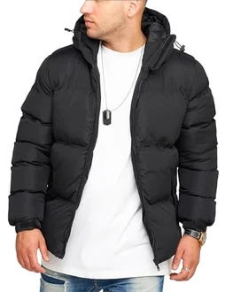 behype. Herren Winterjacke mit Kapuze J14-Panel Schwarz