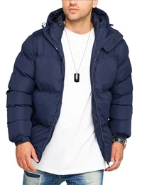 . Herren warme Winterjacke mit Kapuze Steppjacke Puffer-Jacke J14-Navy-M