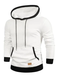 Kapuzenpullover Herren Langarm Hoodie Herren Warm Pullover mit Kapuze Casual Kapuzenjacke Hoodie Baumwolle Sweatshirt Kordelzug mit Tasche Weiß M