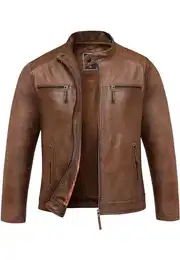 Herren Echtleder Jacke Biker Zipper Lederjacke 9108 Cognac M
