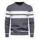 seiveini Gestreifter Strickpullover Herren Langarm Rundhals Pullover aus Baumwolle Weich und Warm Strickpullover Elastisch Feinstrickpullover Männer Basic Pulli Slim Fit A Grau S