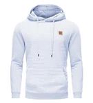 Huayuzh Hoodie Herren Kapuzenpullover Casual Langarm Karierten Kordelzug Jacquard Sweatshirt mit Kapuze Taschen Weiß