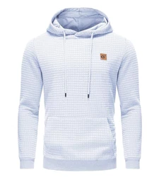 Huayuzh Hoodie Herren Kapuzenpullover Casual Langarm Karierten Kordelzug Jacquard Sweatshirt mit Kapuze Taschen Weiß