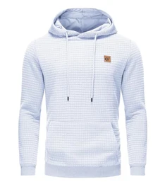 Hoodie Herren Kapuzenpullover Casual Langarm Karierten Kordelzug Jacquard Sweatshirt mit Kapuze Taschen Weiß M