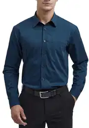 Herren Hemd Langarm Blaugrün Businesshemd Regular Fit Hemd aus Bambusfaser Freizeithemd Bügelfreies Herrenhemd mit Brusttasche,M