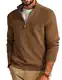 Troyer Herren Strickpullover mit Reissverschluss Winter Pullover V Ausschnitt Braun M