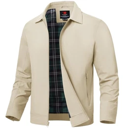 Leichte Herren-Jacke, lässiger Windbreaker, stilvoll, leicht, Herbst, Frühling, Golf, Arbeitskleid, Business, Hellkhaki, M
