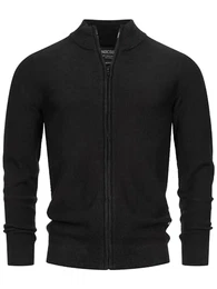 Herren INWestmoon Strickjacke mit Stehkragen Fein-Strick Cardigan aus 100% Baumwolle Black M