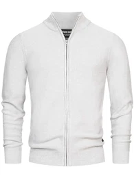 Herren INWestmoon Strickjacke mit Stehkragen Fein-Strick Cardigan aus 100% Baumwolle Lt Grey Mix M