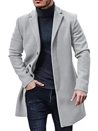 Wollmantel Herren Lang Winter Wintermantel Mantel Slim Fit Elegant Business Trenchcoat Jacke Reverskragen Business Parka Pelzkrage Mantel mit Taschen Wolljacke B Grau M