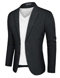 Herren Sakko Sportlich Modern Regular Fit Freizeit Blazer für Business Hochzeit (Dunkelgrau, M)
