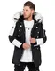 behype. Herren langer Parka warme Winterjacke mit Kapuze & Kunstfell Jacke Mantel SD_019-Weiß-Black-L
