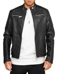 . Herren Kunstlederjacke Leichte Übergangsjacke Biker-Jacke Freizeitjacke Jacket Schwarz Black BH_MT-77-Schwarz-M