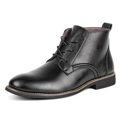 CALEBGAR Stiefel Herren Stiefeletten Leder Boots Schnürstiefeletten Klassische Ungefüttert Männer Chukka Boot Rutschfeste Schwarz
