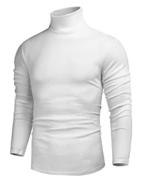 Herren Rollkragenpullover Slim Fit Langarmshirts Rollkragen Pullover Turtleneck Sweater Unterzieh Basic Shirt Elastisch Männer, Weiß, M