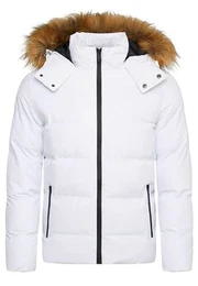 Herren warme Winterjacke mit Kapuze Parka Winter-Mantel Jacket Puffer-Jacke Steppjacke S2_HOUNSLOW-FUR-White-L