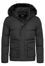 Herren warme Winterjacke mit Kapuze Parka Winter-Mantel Steppjacke Jacket Puffer-Jacke S2_ADLER-Black-XXL