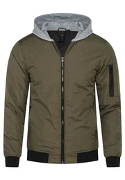 Herren leichte Bomberjacke mit Sweat Kapuze Übergangsjacke Blouson mit Stehkragen Jacket Puffer-Jacke S2_MA1 JERSEY HOOD-Olive-S