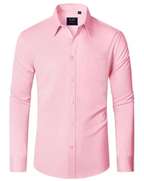 J.VER Langarmhemd Herren Rosa Modern Fit Freizeithemd Businesshemd Unifarben Elastisches Business Shirt mit Tasche M