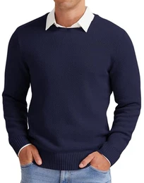 Herren Pullover Winter Basic Langarm Strickpullover Warm Casual Einfarbig Rundhals Sweatshirt,Blau,XL