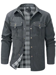 Mr.Stream Herren Jacke Hemdjacke Übergangsjacke Stehkragen Feldjacke Cargo Herbstjacke Snap Western Cowboy Jacken (3268) Grau (3268)