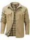 Mr.Stream Herren Karierte Flanellfutter Jacke Hemdjacke Übergangsjacke Leicht Stehkragen Feldjacke Cargo Herbstjacke Snap Western Cowboy Jacken 3268 khaki L