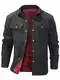 Mr.Stream Herren Karierte Flanellfutter Jacke Hemdjacke Übergangsjacke Leicht Stehkragen Feldjacke Cargo Herbstjacke Snap Western Cowboy Jacken 3268 Black M
