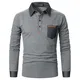 UUAISSO Poloshirt Herren Langarm Polo Shirts Baumwolle Farbe Nähen Tasche T-Shirt Slim Fit Golf grau XL