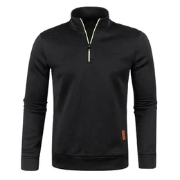 Half Zip Pullover Herren Ohne Kapuze Männer für Solid Arbeitspullover Oversize Winter Sport Arbeitspullover Sweater Men (DE/NL/SE/PL, Alphanumerisch, M, Regular, Regular, Schwarz)