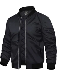 Übergangsjacke Herren mit Stehkragen Bomberjacke College Jacke Leichte Freizeitjacke Sweatjacke Ohne Kapuze Outdoor,Black,M
