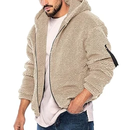 Herren Teddy Fleece Plüschjacke mit Kapuze Casuale Zip Hoodie Cardigan Kapuzenjacke mit Kangrootaschen Herren Teddy-Fell Fleecejacke Fleece Pullover Sweatjacke Teddy Fleece Plüschjacke