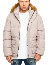 Herren Jacke Winterjacke mit Kapuze Parka Winter-Mantel Steppjacke Puffer-Jacke ADLER_J10-Taupe-M