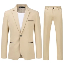 Herren Anzug Stretch 2 Teilig Herrenanzug Slim Fit Business Hochzeitsanzug 1 Knopf für Männer Khaki M