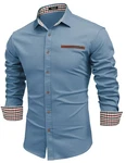 COOFANDY Herren Jeanshemd Langarm Slim Fit Denim Shirt Dunkelblau