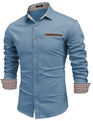 COOFANDY Herren Jeanshemd Langarm Slim Fit Denim Shirt Dunkelblau