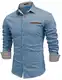 COOFANDY Hemd Herren Jeanshemd Langarm Slim Fit Denim Hemd Freizeithemd Rockabilly Herren Langarmshirt Trachtenhemd C-Dunkelblau M
