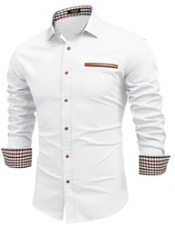 COOFANDY Herren Jeanshemd Langarm Slim Fit Denim Shirt Weiß