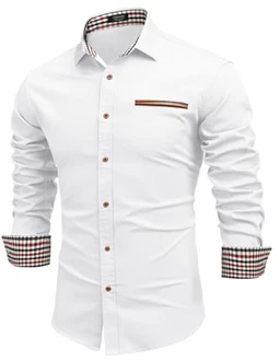 COOFANDY Herren Jeanshemd Langarm Slim Fit Denim Shirt Weiß