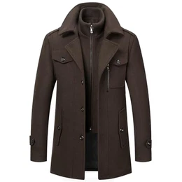 Herren Wintermantel, Slim Fit Zweiteiliger Mantel für Business und Freizeit, Wollmantel mit Stehkragen Peacoat und Warmer Integrierter Innenjacke