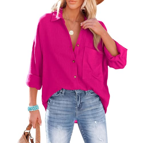 Onsoyours Damen Bluse Aus Musselin – V-Ausschnitt, Knopfleiste, Kurzarm, Leichter Oversize-Look Für Sommer