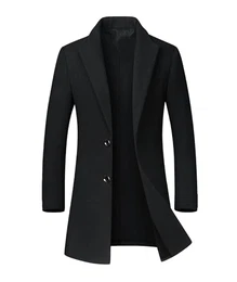 Wintermantel Herren Mantel Lang Slim Fit Herrenmantel Winter Warm Business Mantel Herren Wolle Wollmantel(BL,M)