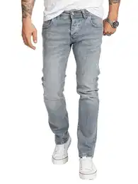 Herren Jeans Regular Fit Stretch Jeans Männerhose Herrenjeans Denim Hosen Herrenhose Straight Cut Stonewashed RC-2412 Hellgrau W32 L34