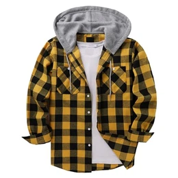 Mens Jacket, Herren Verdicken Kariertes Gefüttert Fleecejacke Freizeit Hoodie Winterjacke Mit Taschen Sweatjacke Kariert Karohemd Flanellhemd Jacke Schwarz Pullover (M, Gelb)