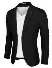 Sakko Herren Sportlich Modern Freizeit Anzugjacke 2 Knöpfe Business Sakko (Schwarz, M)