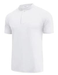 Herren Golf-Poloshirt, schnelltrocknend, kurzärmelig, Henley-Shirt, aktiv, sportlich, ohne Kragen, Weiss/opulenter Garten, Klein
