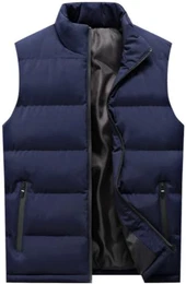 Steppweste mit Stehkragen, Winter Wärme Dicke Herren Weste mit Reißverschluss, Ärmellose Outdoorjacke(Blau,M)