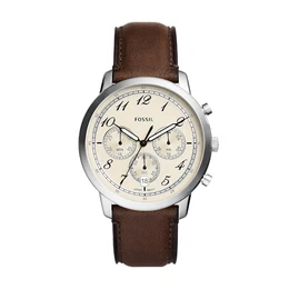 Neutra uhr für Herren, Chronographenwerk mit Edelstahl- oder Lederarmband, Braun und Creme, 44MM